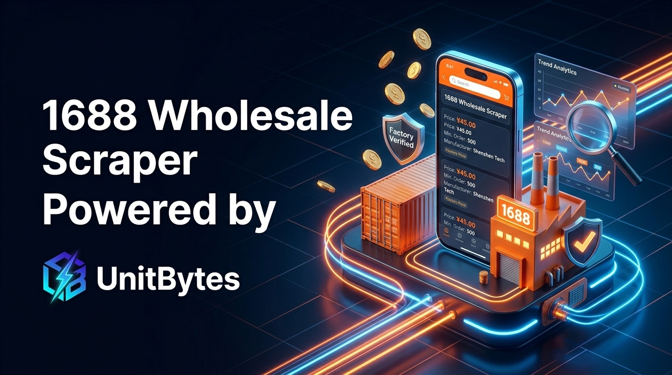 1688 Scraper: Fastest 1688.com Wholesale & Factory Finder 🇨🇳 Banner - UnitBytes Enterprise Web Data Engine