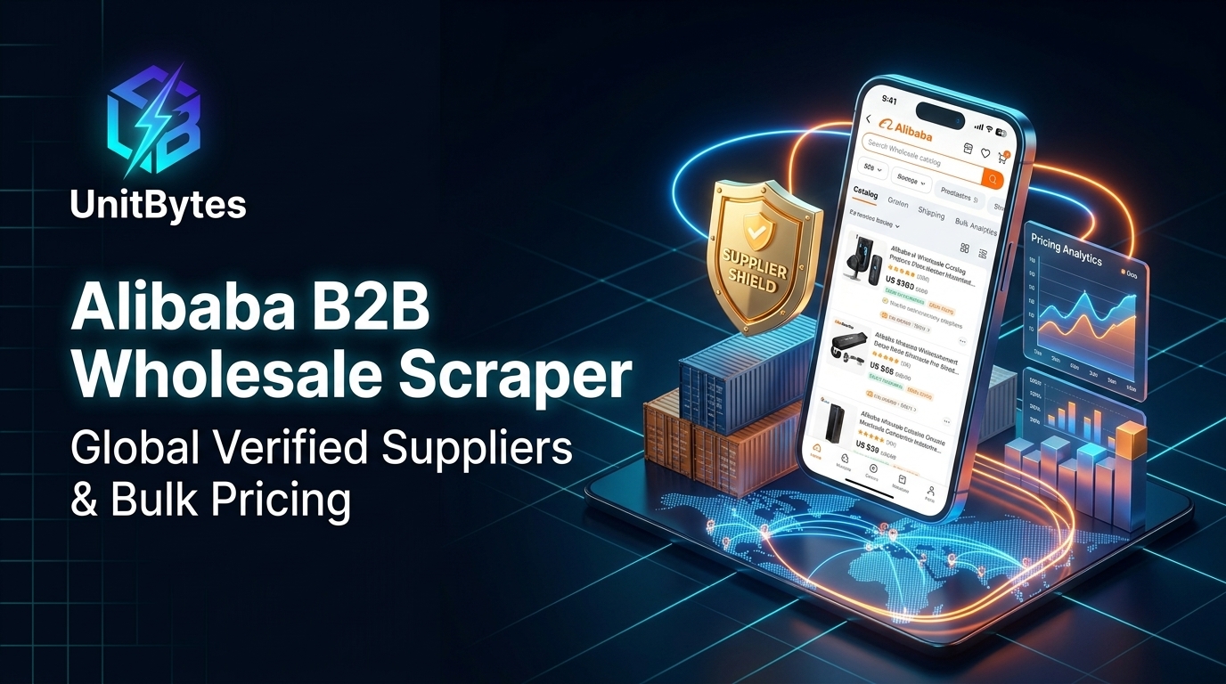 Alibaba Scraper: Fast Wholesale Products, Tier Pricing & MOQ Banner - UnitBytes Enterprise Web Data Engine