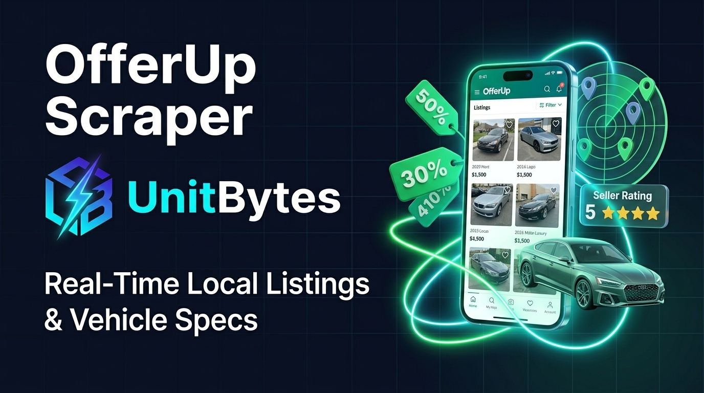 OfferUp Scraper [From $0.80💰] Cars, Deals & Items Banner - UnitBytes Enterprise Web Data Engine